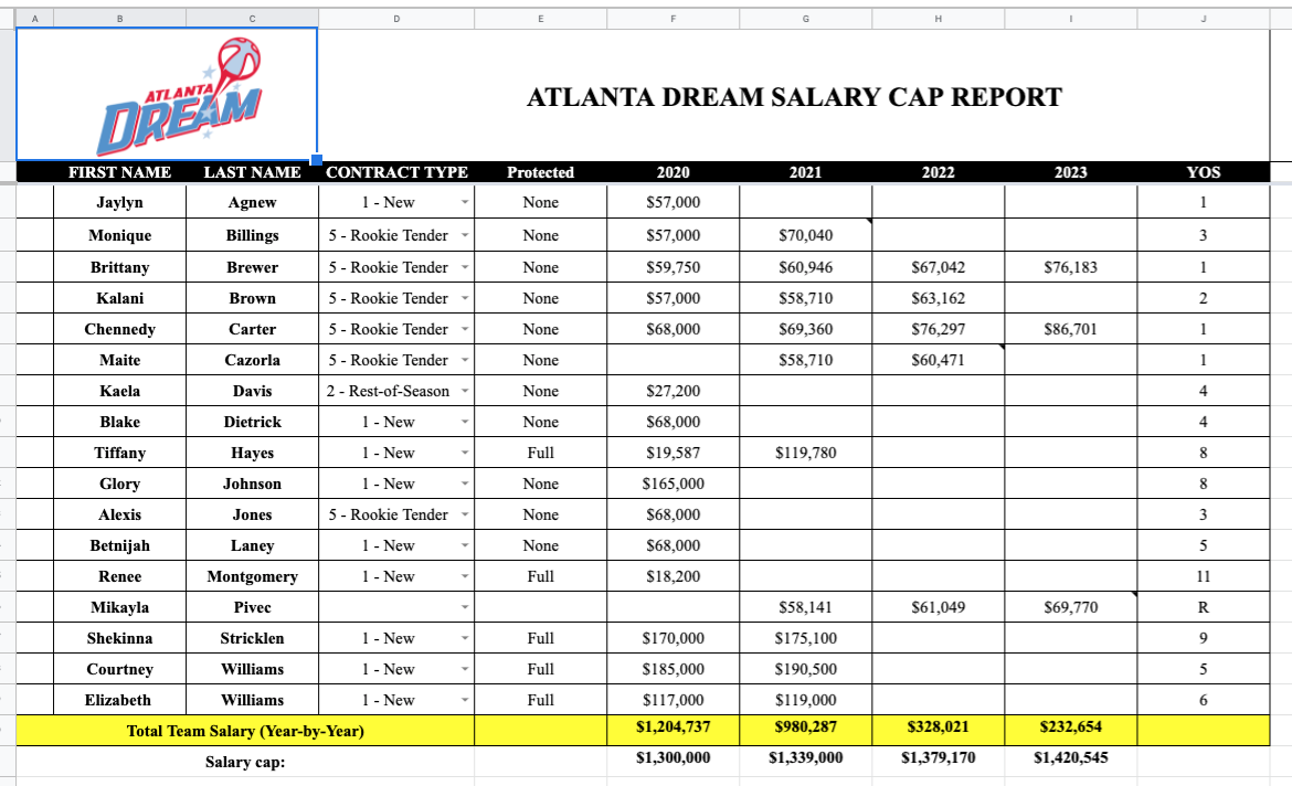 The Next presents Your 2020 WNBA salary cap sheets The Next